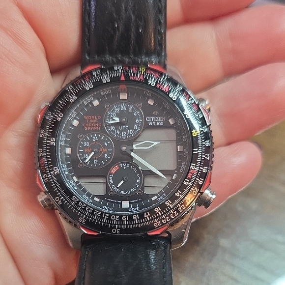 Citizen Navihawk Black and Silver Chronograph Watch (Mens) - Needs Battery